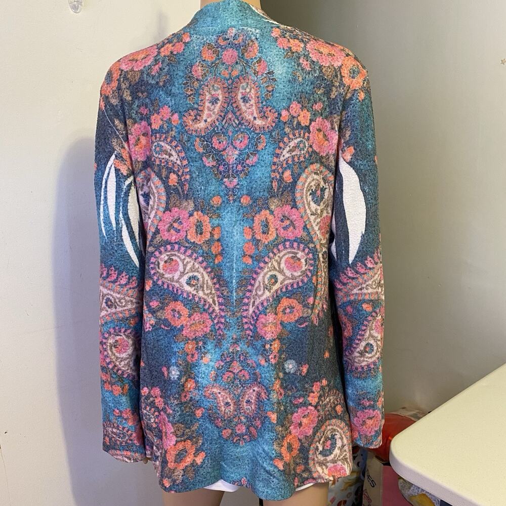 Mushka By Sienna Rose Women L Whimsical Paisley Floral Open Cardigan Sweater - Picture 8 of 8
